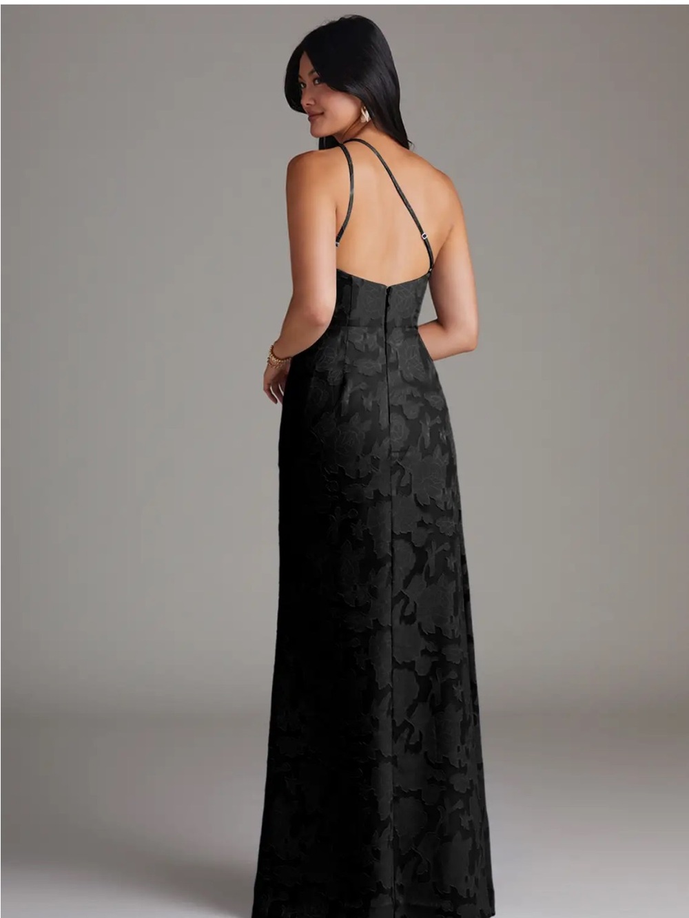 Azazie Black One-Shoulder Jacquard Evening Dress: BRAND NEW WITH TAG - Picture 4 of 5